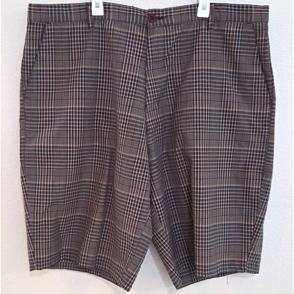 Burnside Men’s Gray Plaid Chino Shorts Flat Front Button